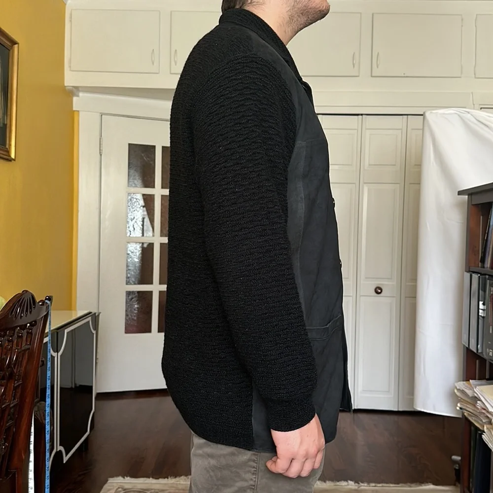 Mondo Di Marco Italian Made Men's Black Suede and Knit Zip Up Jacket size XL